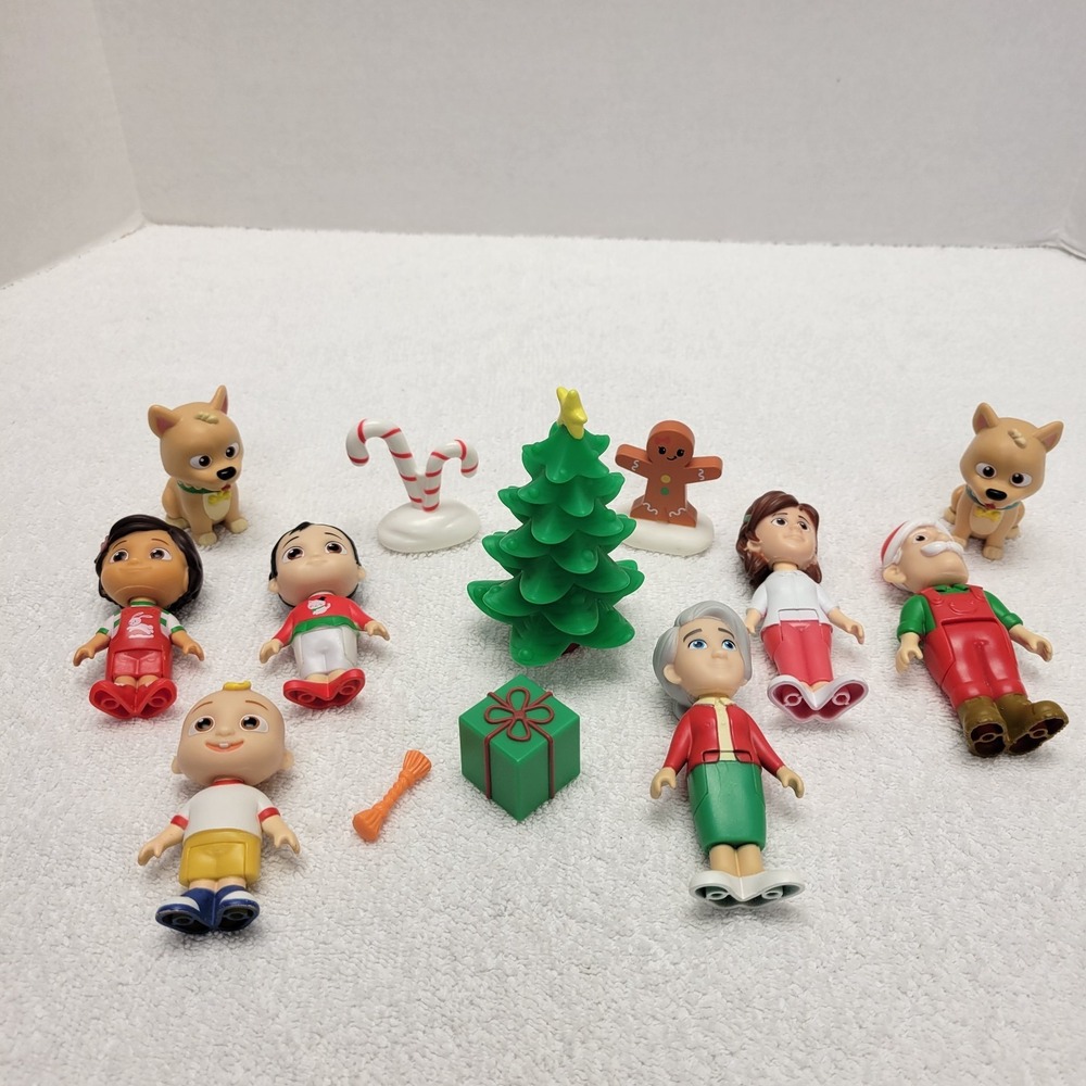 CoComelon Christmas Themed lot of 8 action figures w/ extras